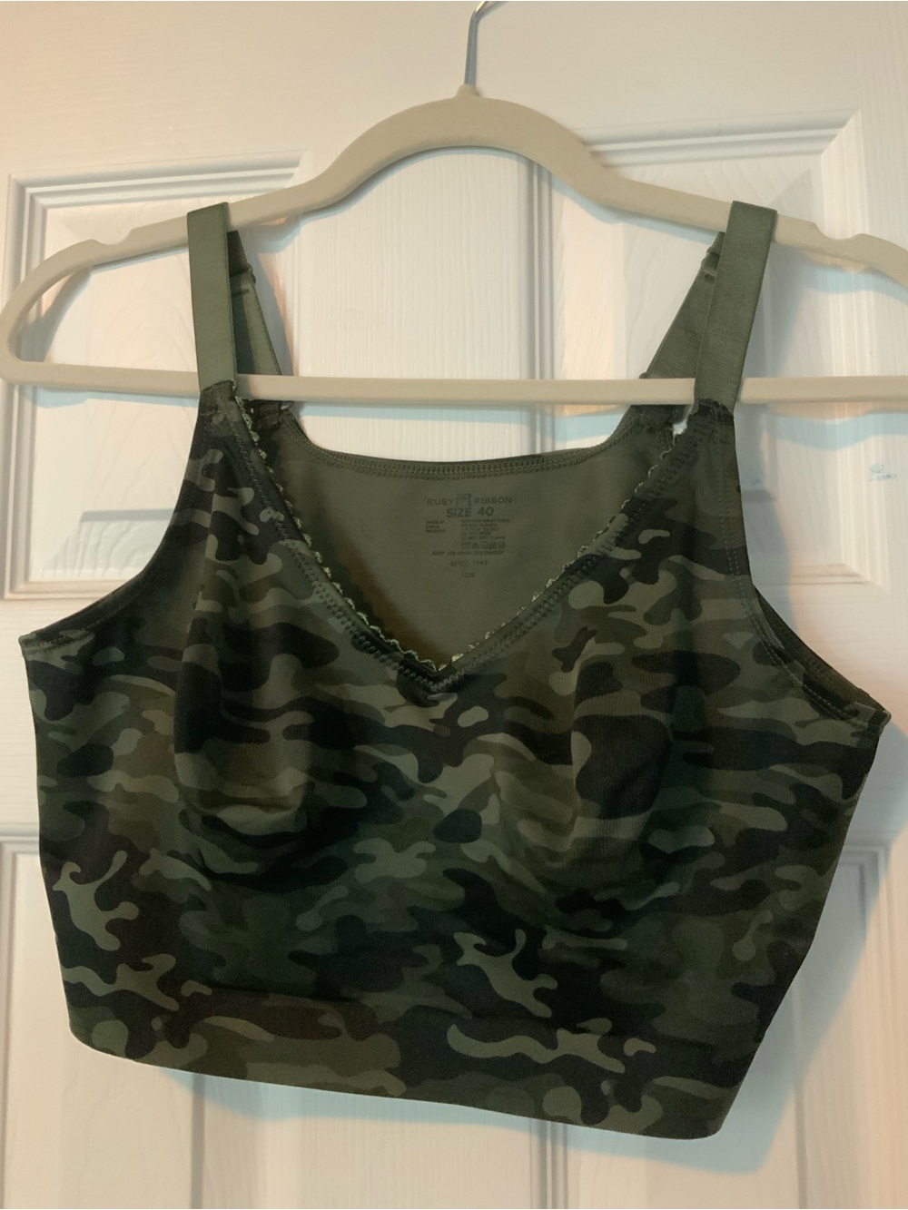 Ruby Ribbon Camouflage Longline Bra Top in Olive Green and Black